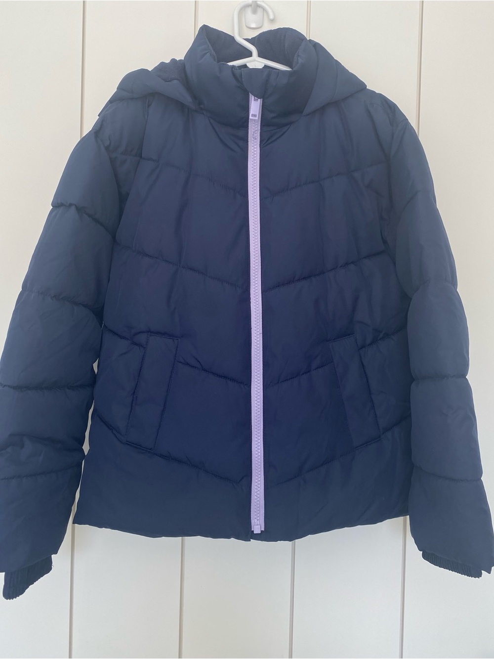 GAP Navy Puffer Jacket with Lavender Zipper